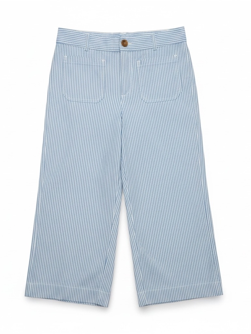 LOFT Size 8P Blue/White Stripe Palmer Wide Leg Crop Pants Cotton-Spandex - Picture 2 of 9